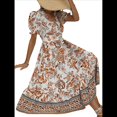 thumbnail image 1 of Vestido Informal, Fluido, con Estampado Floral Bohemio y Mangas Abullonadas para Mujer (Verano 2025) Color Naranja M, 1 of 7