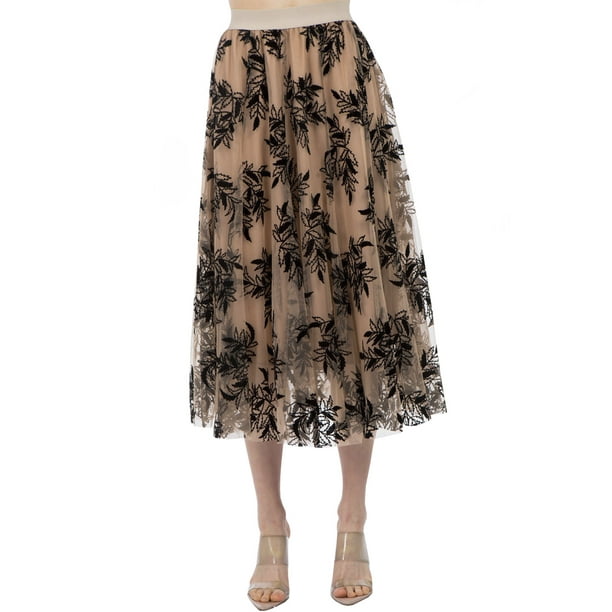 Falda midi flores negras AMAD Casual para mujer Talla M