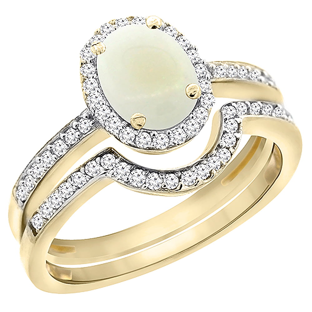 14K Yellow Gold Diamond Natural Opal 2-Pc. Engagement Ring Set Oval 8x6 mm, size 5 by Gabriella Gold