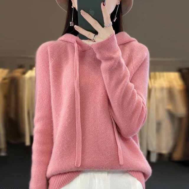Suéter de cachemira, suéter de punto con capucha para mujer, suéter de moda coreana, sudadera con capucha holgada que combina con todo