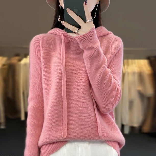 Suéter de cachemira, suéter de punto con capucha para mujer, suéter de moda coreana, sudadera con capucha holgada que combina con todo