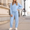 thumbnail image 5 of Women's 2 Piece Fall Active Sets Loose Fit Zip Front Hooded Track Top Drawstring Jogging Pants Athletic Daily Outfits Light Blue XL, 5 of 6