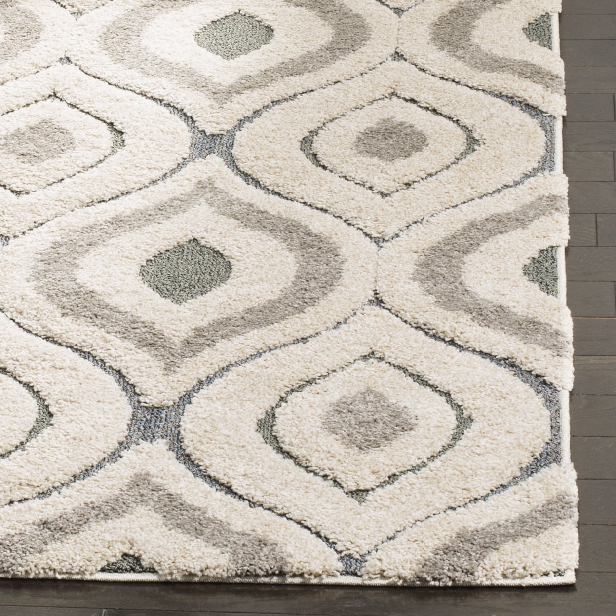 SAFAVIEH Florida Declan Geometric Swirls Shag Runner Rug, Cream/Smoke, 2'3" x 10'