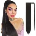 thumbnail image 1 of LAICAIW Extension Longue Queue de Cheval Droite 26 Pouces Enrouler Extensions de Cheveux Synthétiques à Clip pour Femmes, Brun Foncé, 1 of 7
