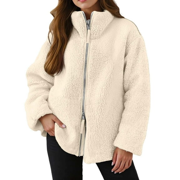 Women's Solid High Neck Jacket Warm Winter Coat Soft Outerwear For Autumn Cold Weather Casual Style