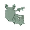 thumbnail image 2 of Musuos Newborn Girls Clothes, 3 6 12 18M Fly Sleeve Solid Color Romper Tops Drawstring Short Pants Headband Casual Outfits, 2 of 9