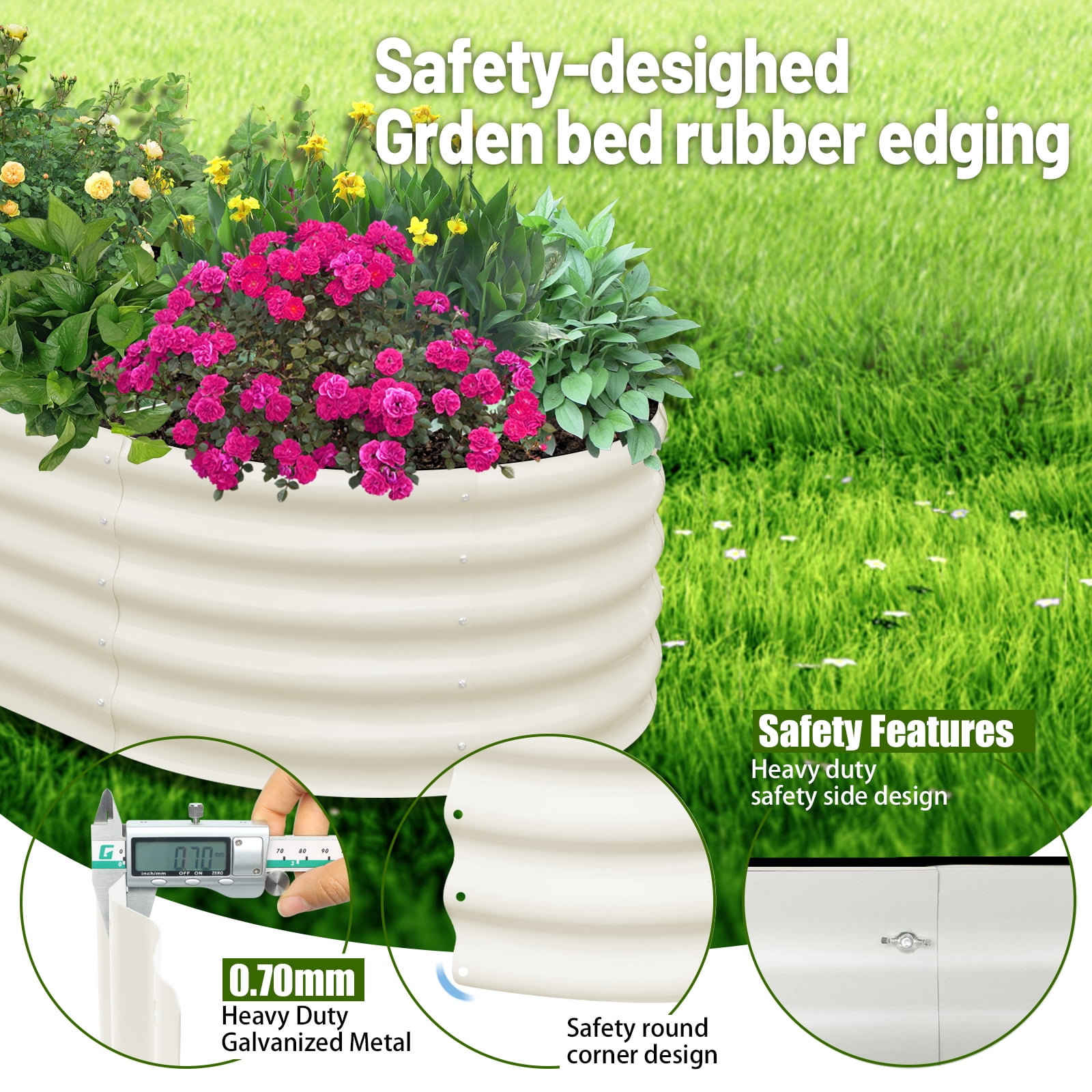 SnugNiture 6x3x1.5 ft Galvanized Raised Garden Bed – Outdoor Metal Planter Box for Vegetables, Herbs, and Flowers, White