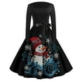 thumbnail image 2 of Christmas Dresses for Women Women's Casual Fashion Printed Retro Square Neck Long Sleeve Dress with AI Christmas Print for Holiday Party,Black,L, 2 of 5