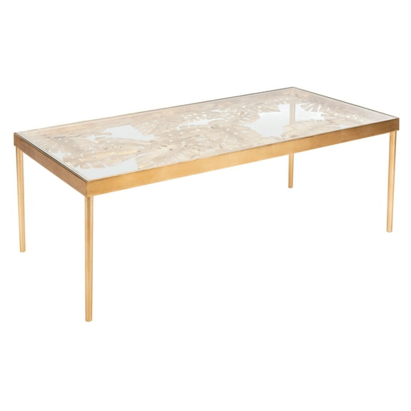 SAFAVIEH Leilani Modern Palm Leaf Glass Coffee Table, Gold Leaf
