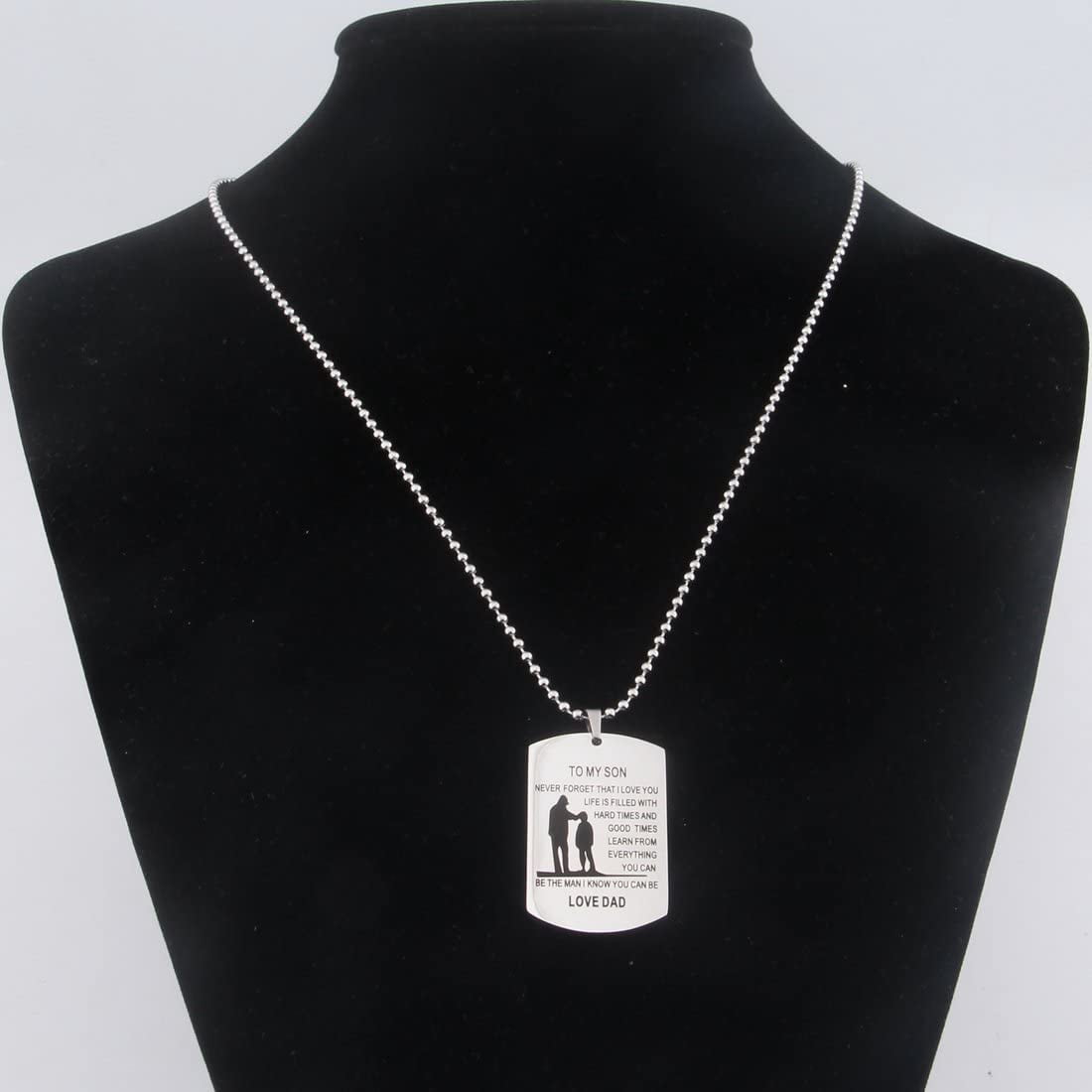To My Son Keychain From Dad - Stainless Steel Dog Tag With 'Never Forget I Love You' Message, Gift Boxed