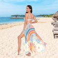 thumbnail image 6 of FORMRS Womens Long Sarong Beach Wrap Semi-Sheer Bikini Skirt Bathing Swimsuit Cover Up, Pink Retro Sun, 6 of 7