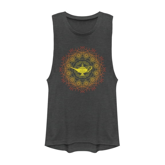 Junior's Aladdin Magical Lamp Sun Mandala  Festival Muscle Graphic Tee Charcoal 2X Large