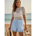 thumbnail image 3 of JYLFC Womens Shorts Summer Casual Loose Elastic Waist Drawstring Lace Boho Beach Cover Up Shorts, Light Blue M, 3 of 7