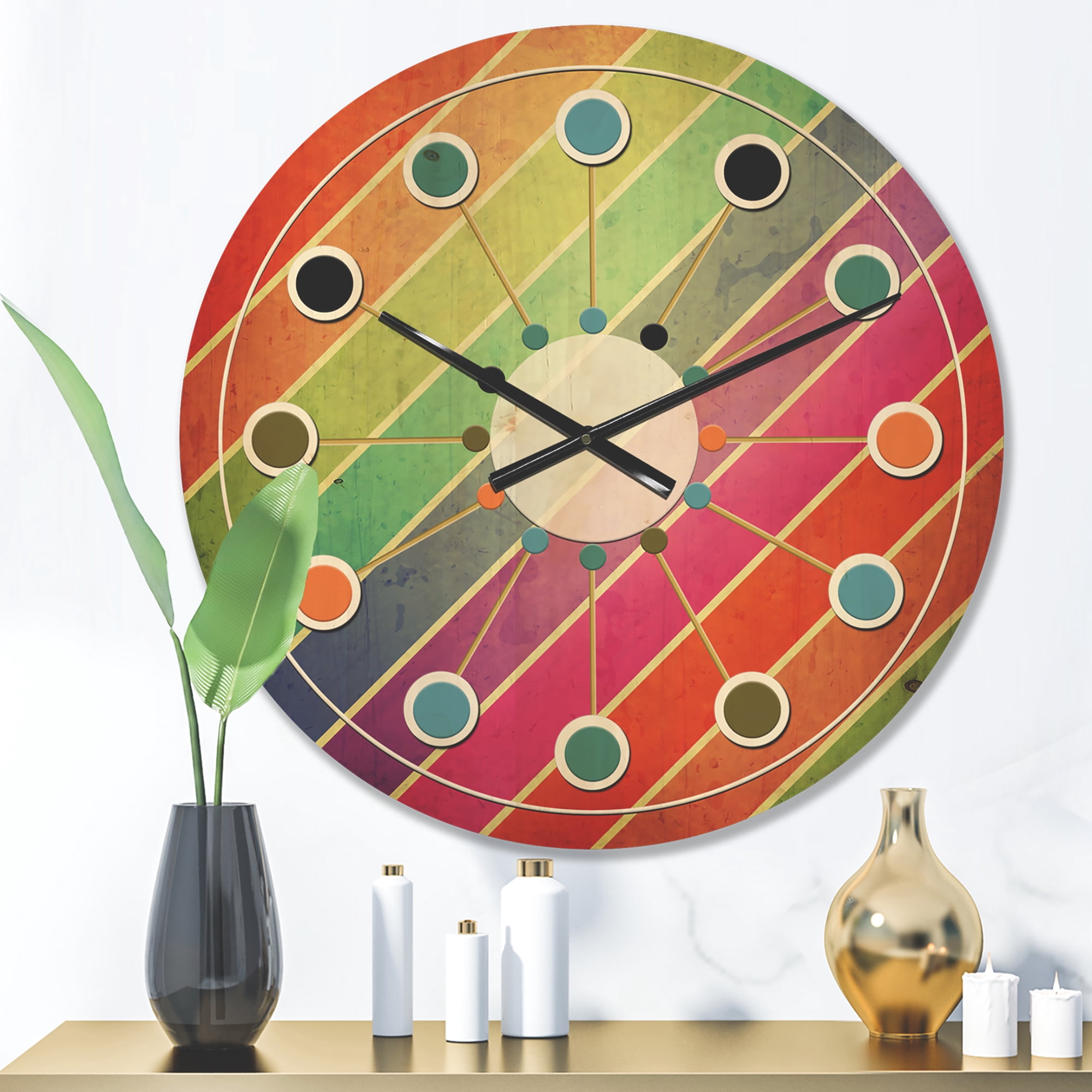 Designart 'Retro Geometrical Design IV' Mid-Century Modern Wood Wall Clock