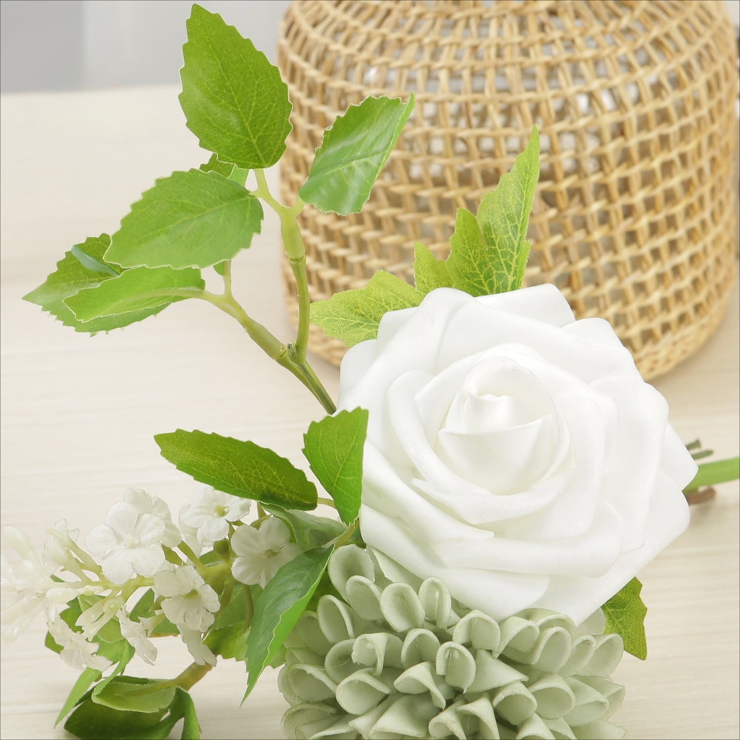 25Pcs Realistic Sage Green Artificial Roses and Dahlias with Stems, Fake Flowers for DIY Wedding Bouquets, Centerpieces, Bridal Shower and Home Decorations