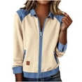 thumbnail image 2 of Women Solid Casual Long Sleeve Lapel Denim Patchwork Stitching Sweatshirt Top, 2 of 6
