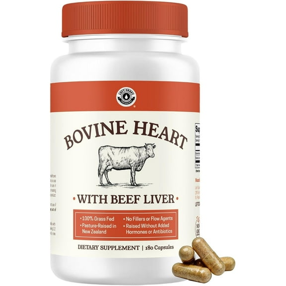 Left Coast Performance Grass Fed Beef Heart & Liver Supplements with Co10 & Iron, 180 Capsules