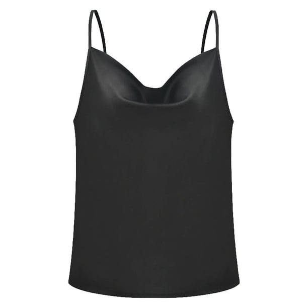 Camisola de seda sin mangas para mujer, blusa holgada sedosa con cuello en V, camiseta sin mangas de satén
