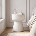 thumbnail image 3 of Dayalane Round Faux Stone Side Table, 15.5" Modern Cream Hourglass End Table Indoor Outdoor, Travertine Cream Look Accent Drink Stool for Living Room Patio, Fully Assembled, 3 of 11