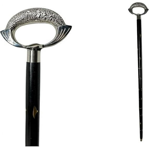 Handmade Wooden Walking Stick with Ornate Chrome Handle, Cane for Men, Cane for Women, Stylish, Luxury Walking Cane Ideal Cool Cane Vintage