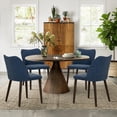 thumbnail image 1 of Sillas de Comedor COLAMY Juego de 4 en Cuero PU Azul con Patas de Madera, 1 of 4