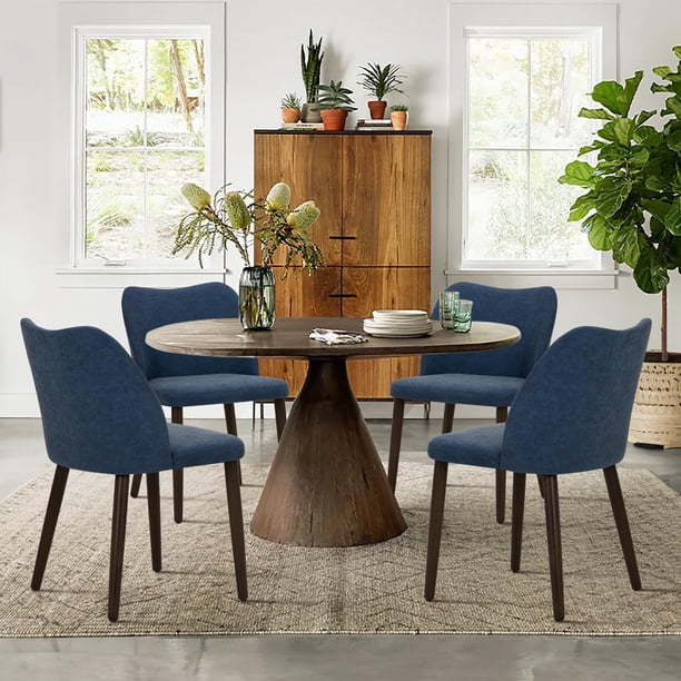 Sillas de Comedor COLAMY Juego de 4 en Cuero PU Azul con Patas de Madera