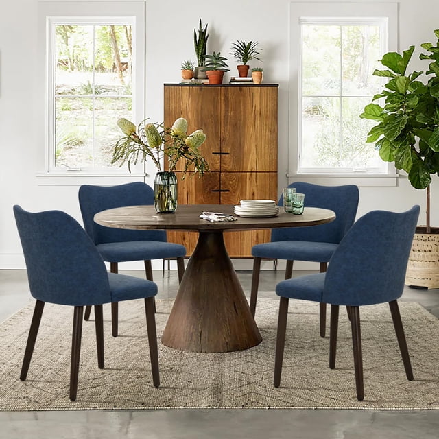 Sillas de Comedor COLAMY Juego de 4 en Cuero PU Azul con Patas de Madera