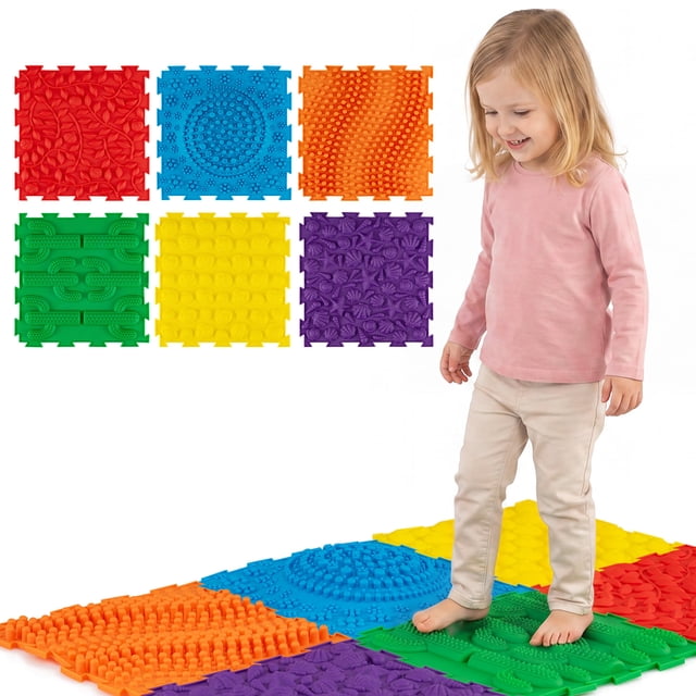Gymax 6PCS Sensory Mats w/Rich Colors & Raised Patterns Game Mats for Kids & Adults Multicolor
