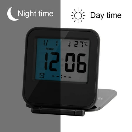 Portable Foldable Tabletop Travel Digital Alarm Clock with Temperature Calendar Date Week, Mini Digital Alarm Clock, Foldable Alarm
