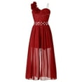 thumbnail image 2 of YONGHS Kids Flower Girls One Shoulder Romper Dress Chiffon Lace Ball Gown Burgundy 8, 2 of 5