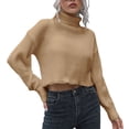 thumbnail image 1 of Suéter Corto Cuello Alto Manga Larga Color Puro Cómodo Suéter De Punto Casual para Mujer Amarillo Trigo M, 1 of 6