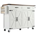thumbnail image 2 of Farmhouse Kitchen Island Cart - White Rolling Kitchen Island with Drop Leaf, Spice Rack & Power Outlet for Kitchen, Dining & Home Office Storage - 53.5”, 2 of 38