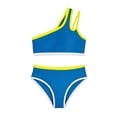 thumbnail image 7 of Girls Swimsuit Two Piece One Shoulder Bathing Suit with Chest Pad Color Block Bikini 9-10 Years, 7 of 7