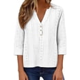 thumbnail image 3 of Kaondbfi Solid Summer Tops for Women Trendy 3/4 Sleeve V Neck Shirts Casual Holiday Vacation Blouses, 3 of 9