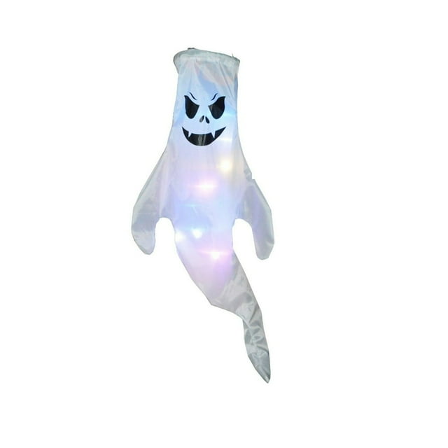 Drapeau à Vent en Forme de Spectre d'Halloween avec Lumières DEL, Décoration Suspendue Extérieure d'Halloween