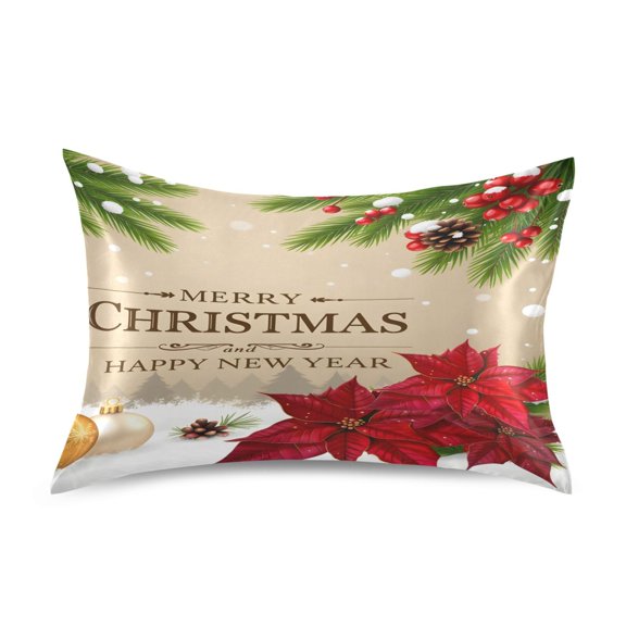 Ryvnso Satin Pillowcase Christmas Poinsettia Flower Pillow Cases Standard Size 26x20in