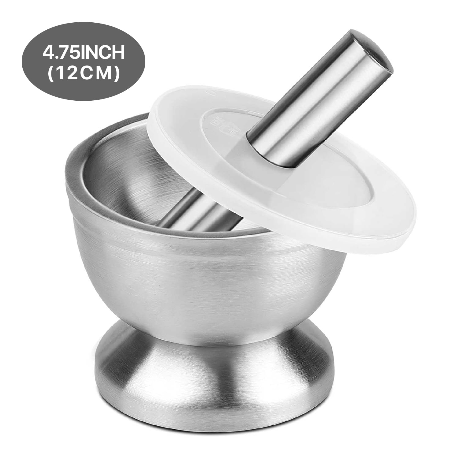 Brushed Stainless Steel Mortar and Pestle Set w/ Lid Solid Brushed