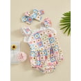 thumbnail image 4 of Newborn Girl Outfit, Flower Print Fly Sleeve Patchwork Romper with Hairband Summer Clothes, 4 of 9