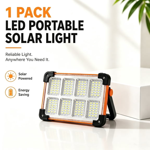 MORGLAD 1 Pack 144 LEDs Solar Rechargeable Work Light, 8000LM Portable Flood Light, IP66 Waterproof 4 Modes, with Stand, for Job Site, Camping Fishing