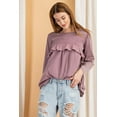 thumbnail image 2 of Long Sleeve Ruffled Detailing Oil Washed Knit Tunic - Faded Olive, M, 2 of 8