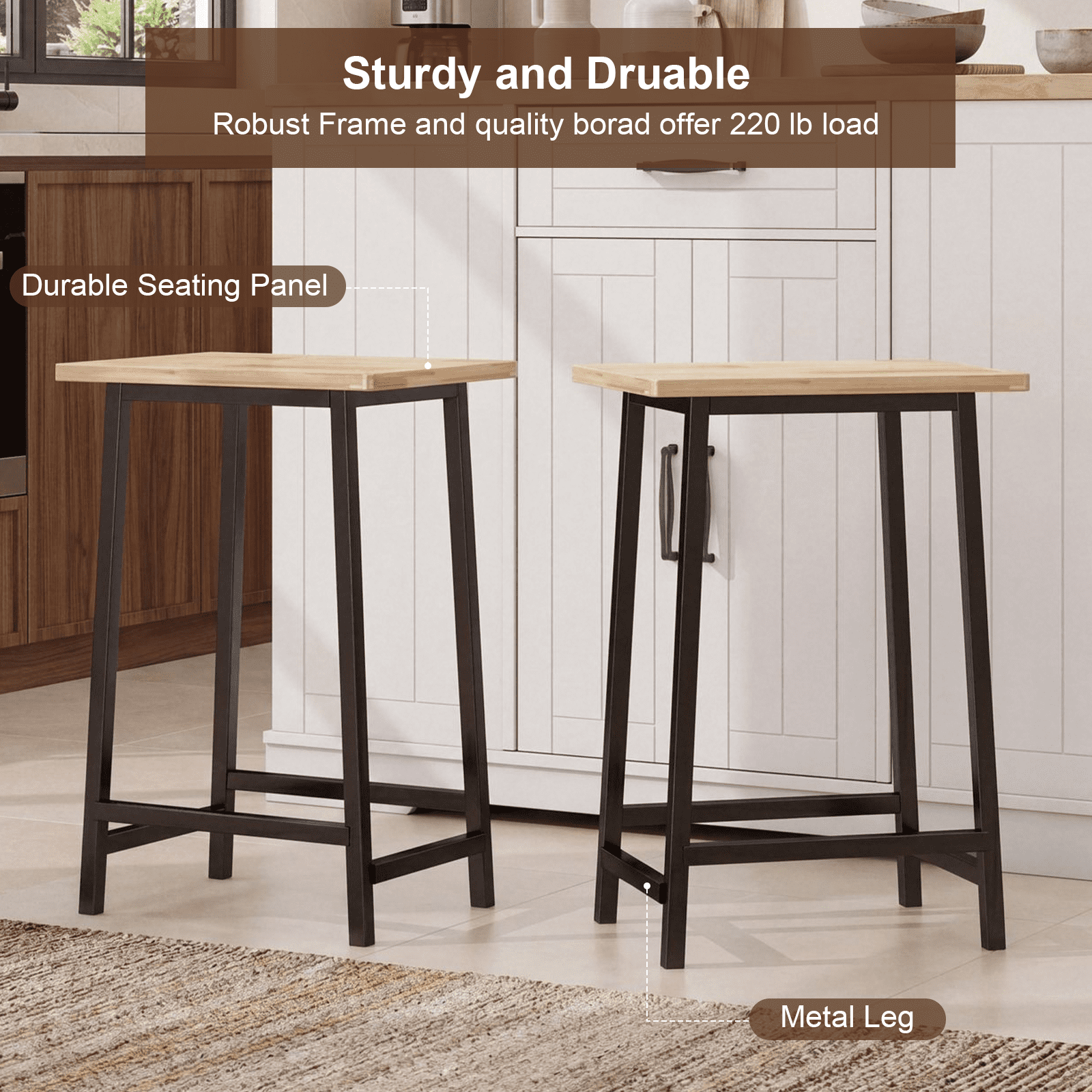 ROGALIS 47"Kitchen Island with 2 Chair, Stationary Island Table with Power Outlet, USB Ports, Spice Rack, Trash Cabinet, and Foldable Drop Leaf for Home Bar or Dining Room,White