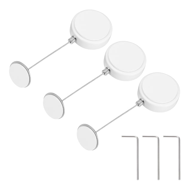 Uxcell Cable de control remoto retráctil de 4.9ft (1.5M) 5.29oz, 3PCS Lazo de seguridad para control remoto con bloqueo ajustable y tapa de hierro redonda para TV Tablets Showroom, Blanco