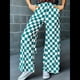 thumbnail image 4 of Pantalones Casuales A Cuadros para Mujer, Cintura Elástica, Cómodos, Holgados, de Pierna y con Bolsillos Verde Pavo Real L, 4 of 7