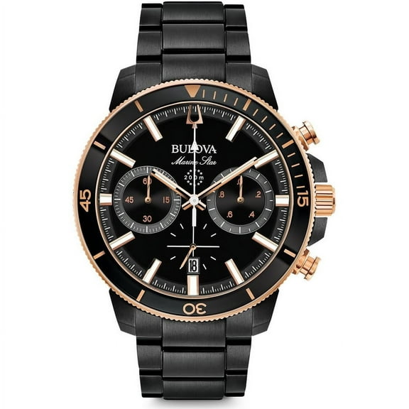 Bulova Men's Black IP Marine Star Chronograph Watch 98B302 45mm