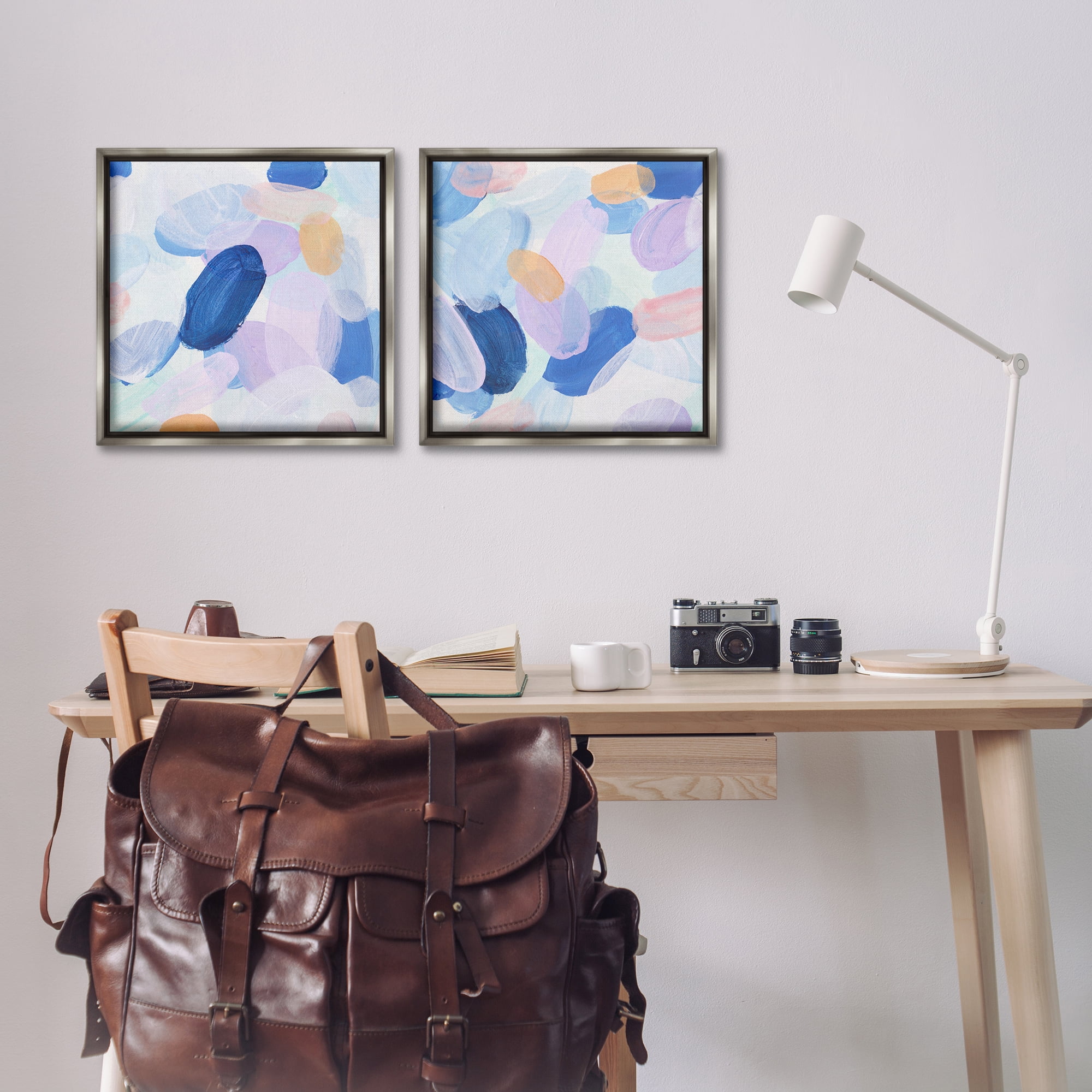 Stupell Industries Oval Lavender Blue Abstract Abstract Painting Gray Floater Framed Canvas Art Print Wall Art, 18 x 18, Set of 2