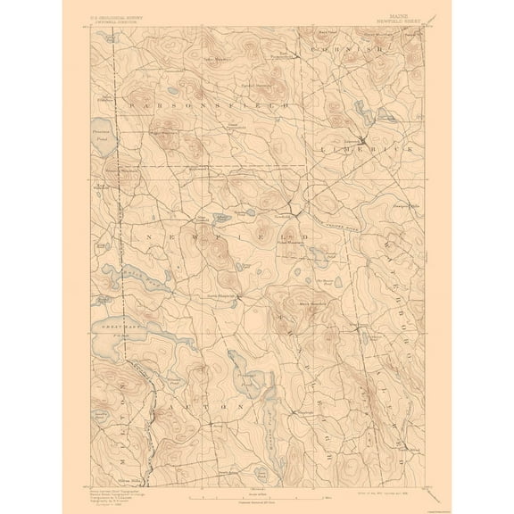 Topographical Map - Newfield Maine Sheet - USGS 1893 - Vintage Wall Art