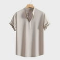 thumbnail image 2 of AHTJRT Men's Casual Short Sleeve Summer Beach Hippie Henley Tee Shirt Khaki 2XL, 2 of 7
