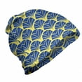 thumbnail image 1 of Art Deco Unisex Beanie, Repeated Leaf Like Motifs, Hiking Outdoors, Yellow Blue, by Ambesonne, 1 of 1