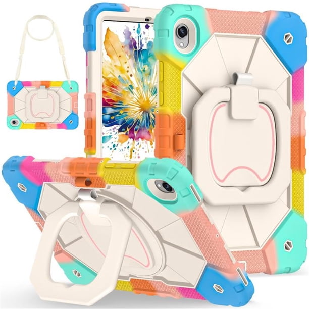 Funda Resistente a Golpes para Samsung Galaxy Tab S11, Funda Protectora de Silicona + Capa de PC Anti Caída con Asa Cuadrada Giratoria de 360° y Correa para el Hombro, Colorida, para Galaxy Tab S11