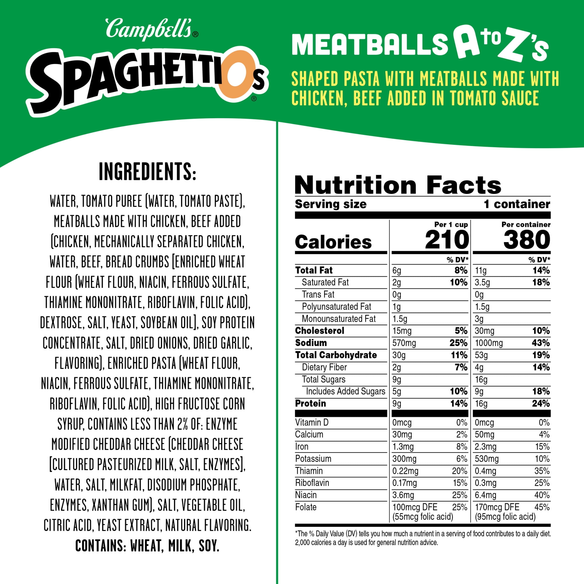 (4 pack) SpaghettiOs A to Z's Canned Pasta with Meatballs, 15.6 oz Can